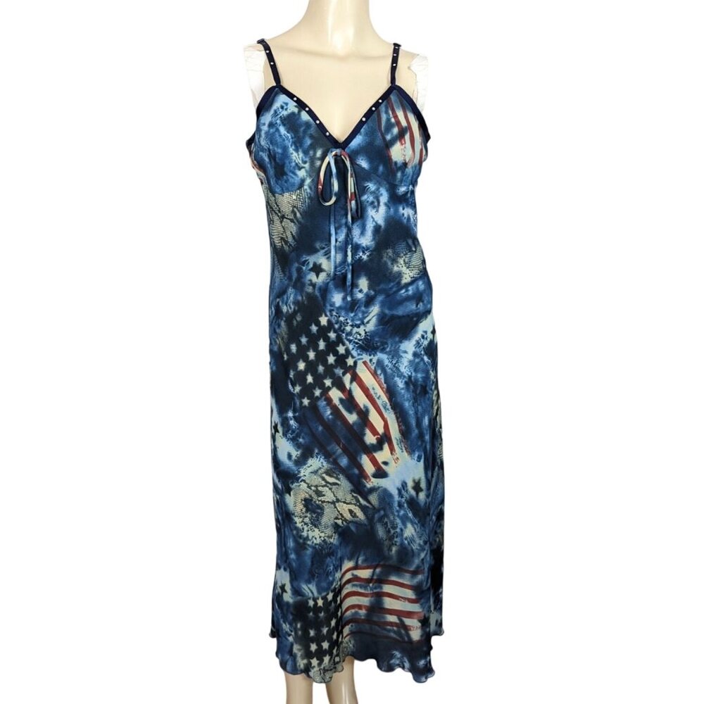 RAG Vintage sleeveless American Flag pathwork blue red maxi‎ dress 11 / 12 - Picture 2 of 12